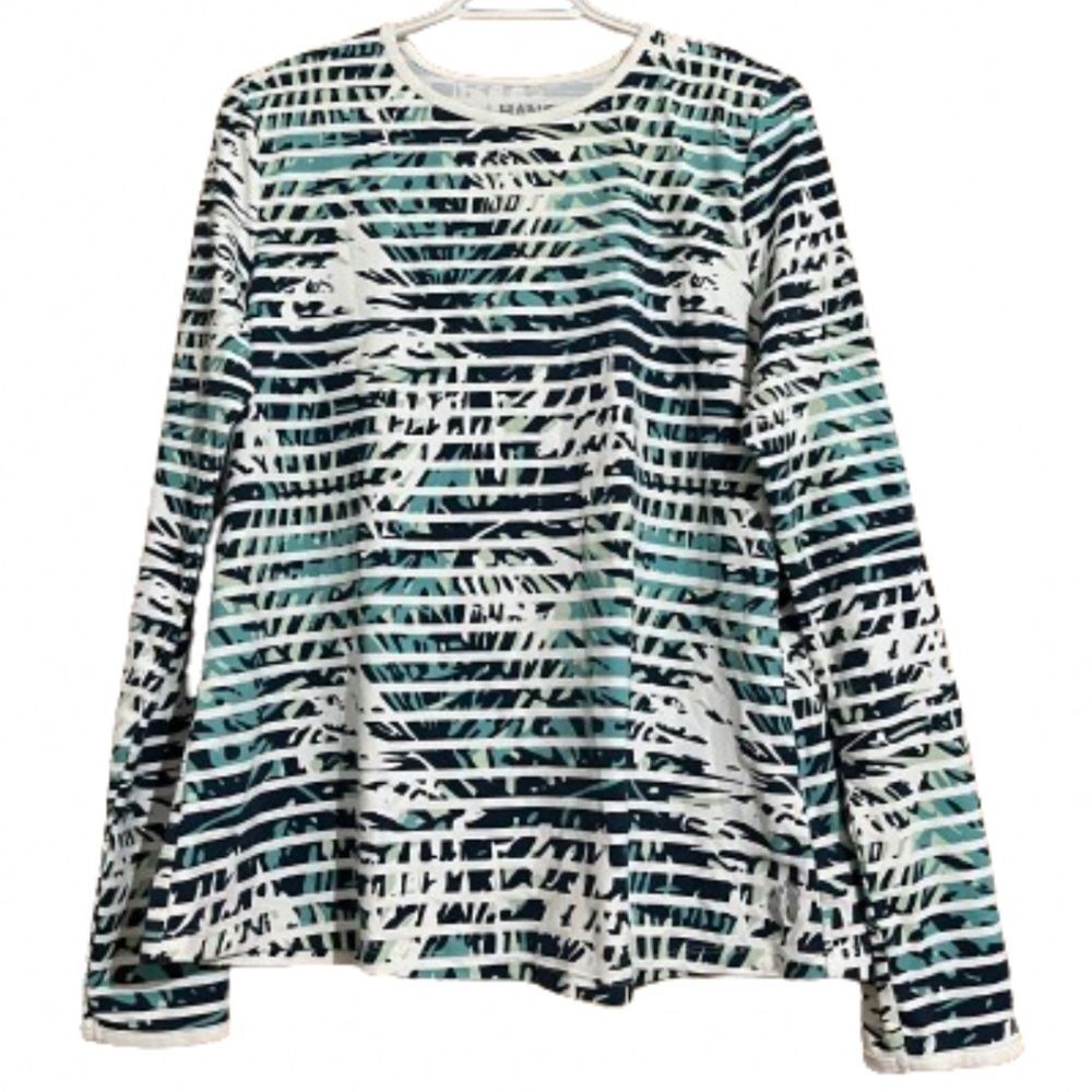 Hang Ten Women’s Green Multi Tropical Leaf Print Long Sleeve Swim Tee Sz-L